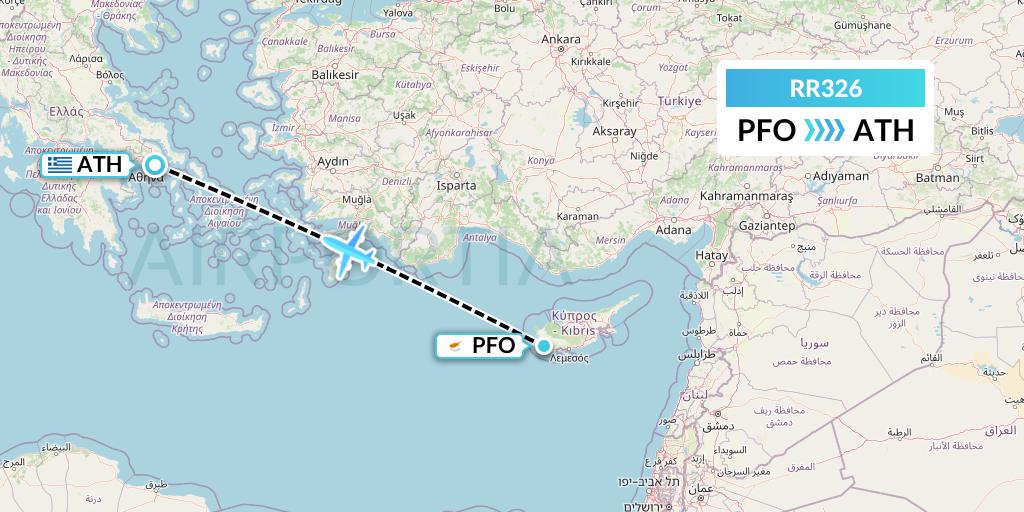 RR326 Royal Air Force Flight Map: Pafos to Athens
