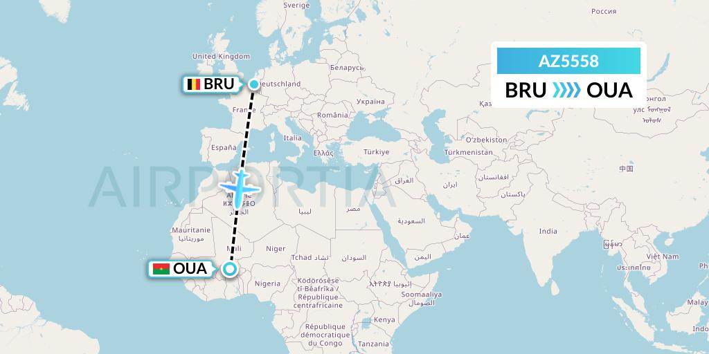 AZ5558 ITA Airways Flight Map: Brussels to Ouagadougou