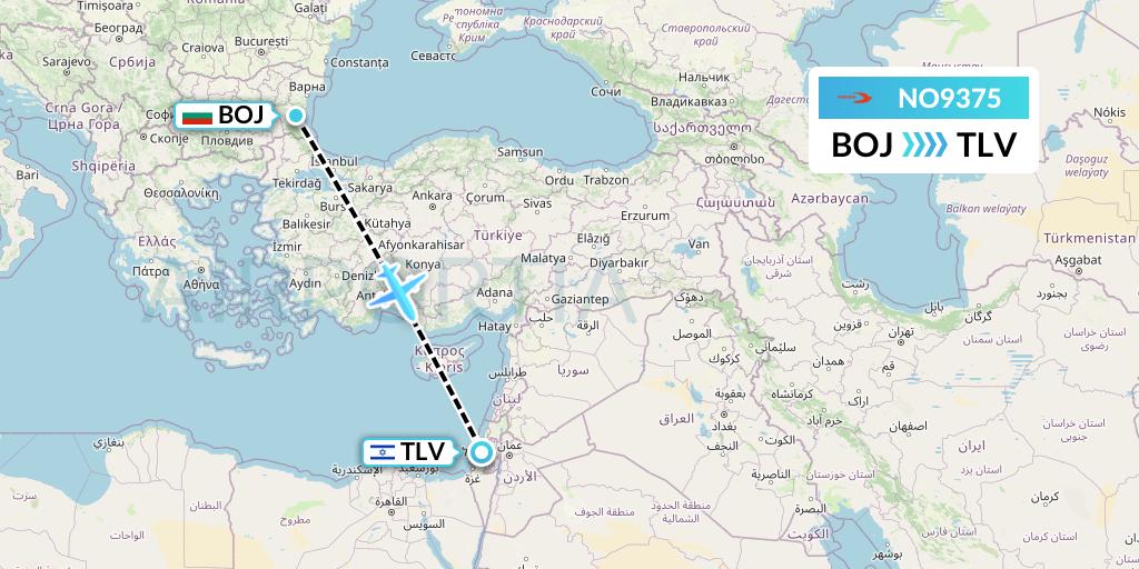 NO9375 Neos Flight Map: Burgas to Tel Aviv
