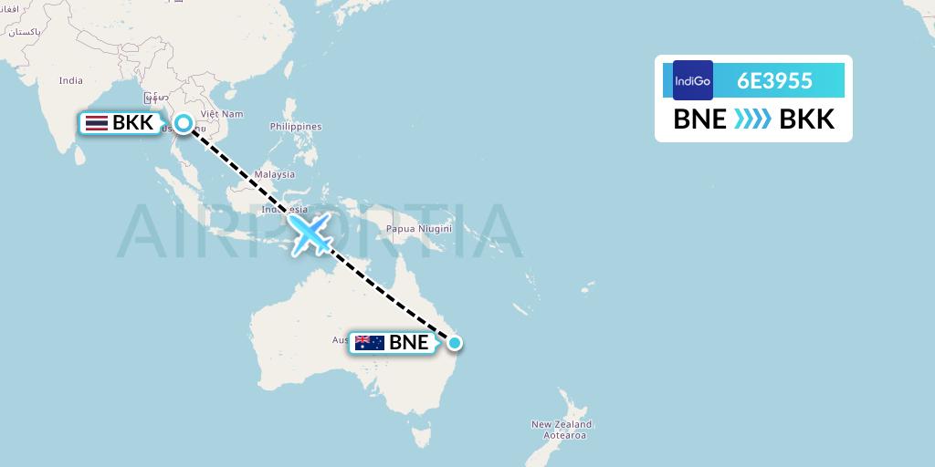 6E3955 IndiGo Airlines Flight Map: Brisbane to Bangkok