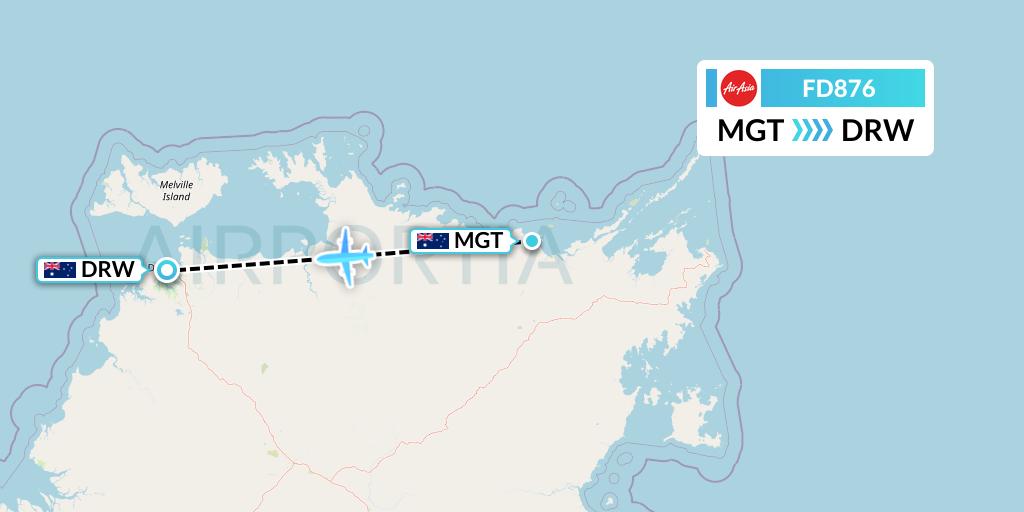 FD876 Thai AirAsia Flight Map: Milingimbi Island to Darwin