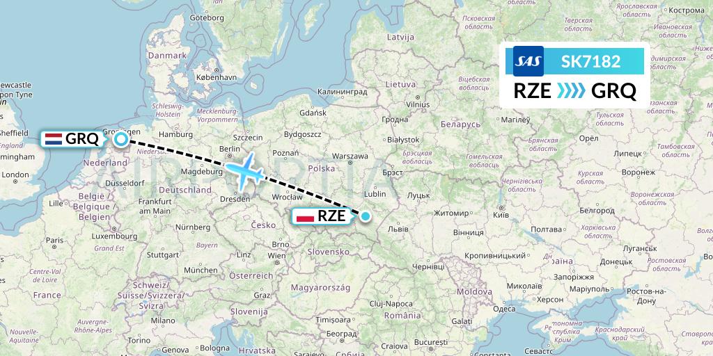 SK7182 SAS Flight Map: Rzeszow to Groningen