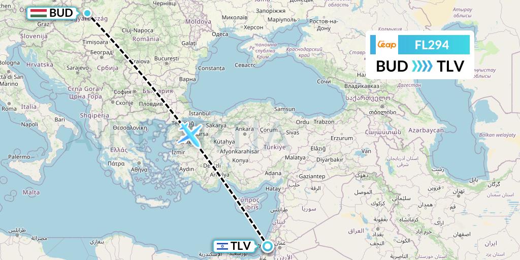 FL294 AirTran Flight Map: Budapest to Tel Aviv