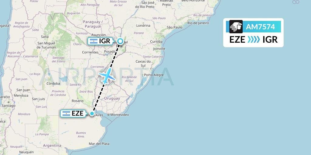 AM7574 Aeromexico Flight Map: Buenos Aires to Puerto Iguazu