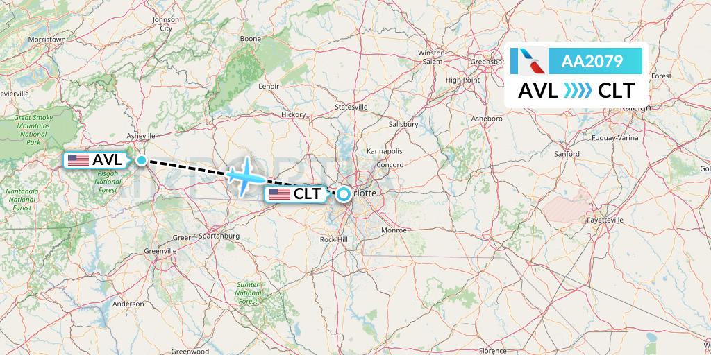 AA2079 American Airlines Flight Map: Asheville to Charlotte