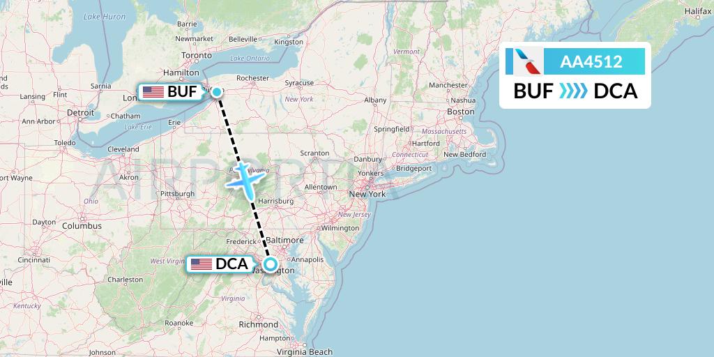 AA4512 American Airlines Flight Map: Buffalo to Washington