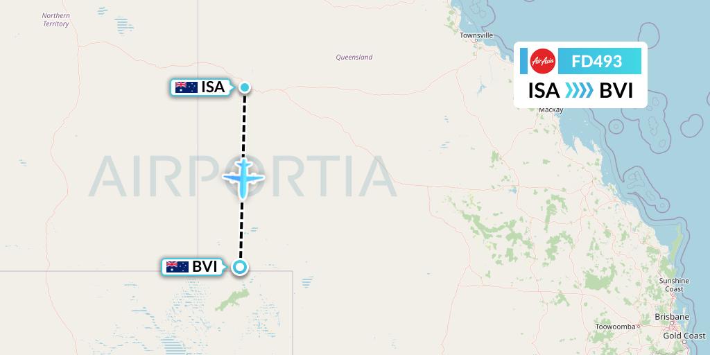 FD493 Thai AirAsia Flight Map: Mount Isa to Australia