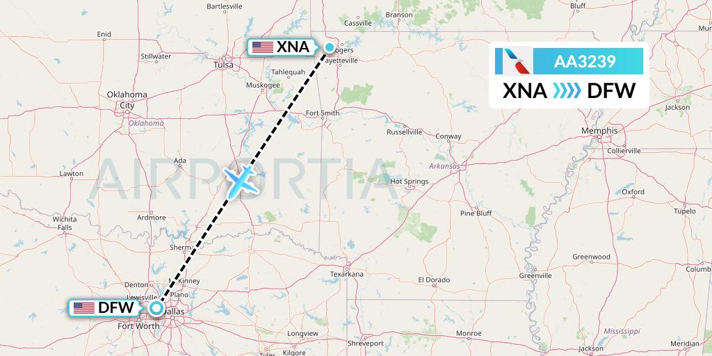 AA3239 American Airlines Flight Map: Bentonville to Dallas