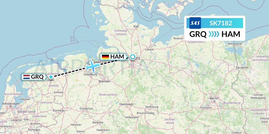SK7182 SAS Flight Map: Groningen to Hamburg