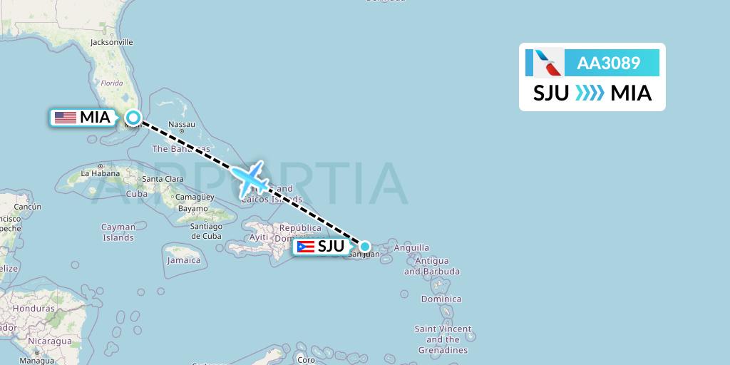 AA3089 American Airlines Flight Map: San Juan to Miami