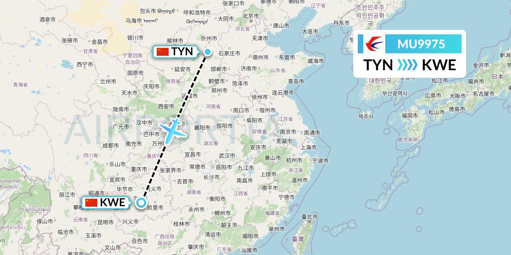 MU9975 China Eastern Airlines Flight Map: Taiyuan to Guiyang