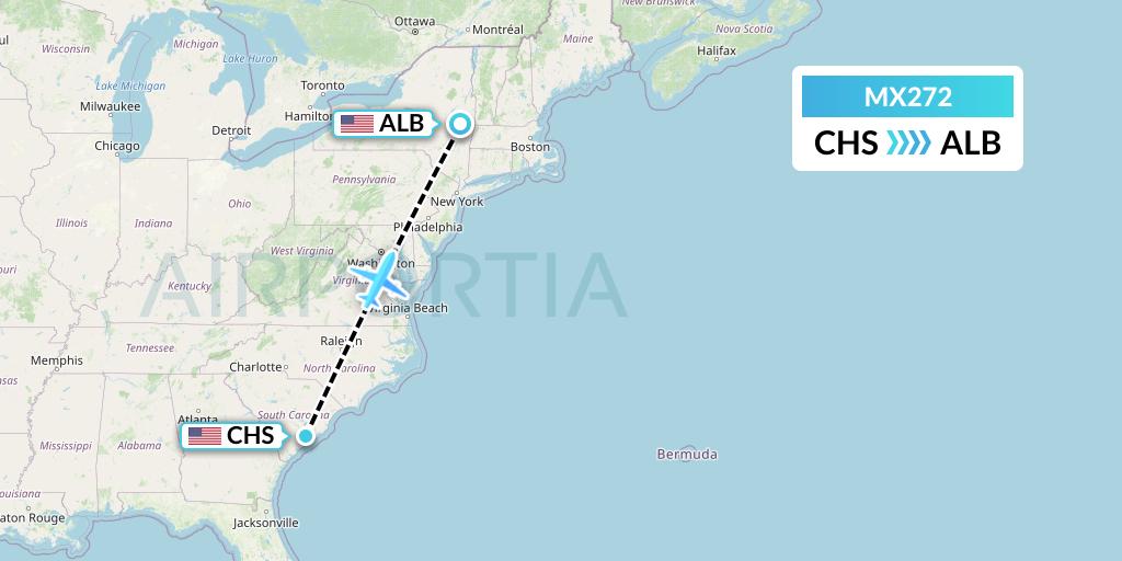 MX272 Breeze Airways Flight Map: Charleston to Albany