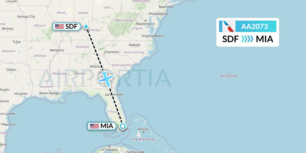 AA2073 American Airlines Flight Map: Louisville to Miami
