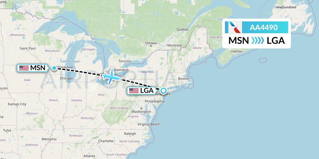 AA4490 American Airlines Flight Map: Madison to New York
