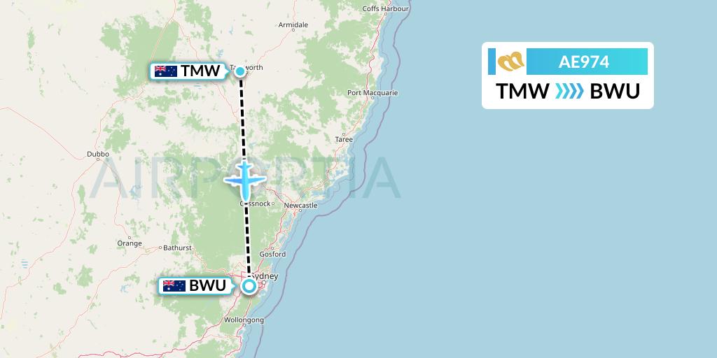 AE974 Mandarin Airlines Flight Map: Tamworth to Bankstown