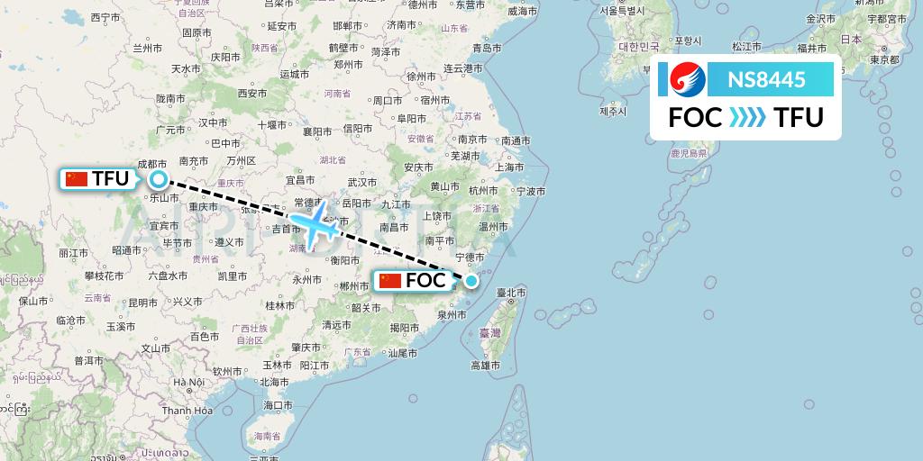 NS8445 Hebei Airlines Flight Map: Fuzhou to Chengdu
