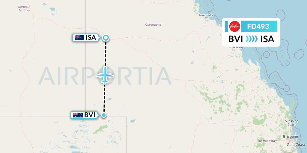 FD493 Thai AirAsia Flight Map: Australia to Mount Isa