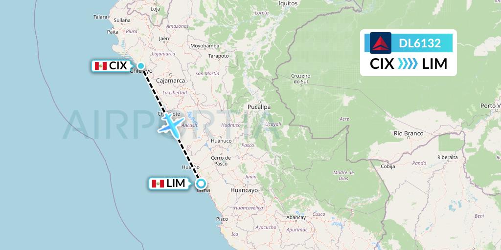 DL6132 Delta Air Lines Flight Map: Chiclayo to Lima