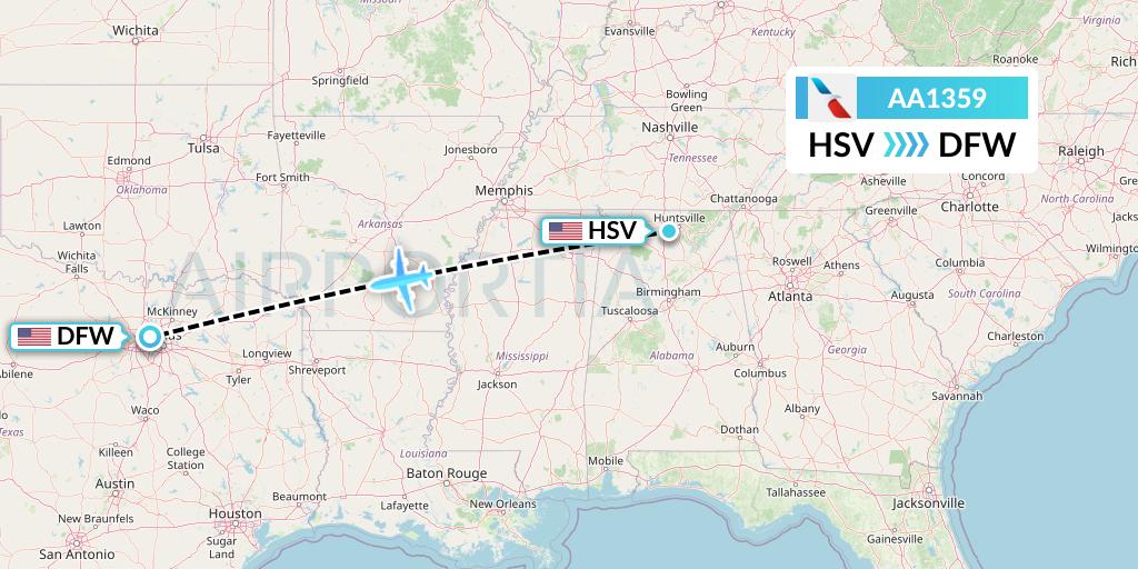 AA1359 American Airlines Flight Map: Huntsville to Dallas