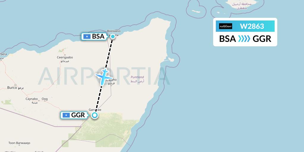 W2863 Flex Flight Flight Map: Bosaso to Garoe