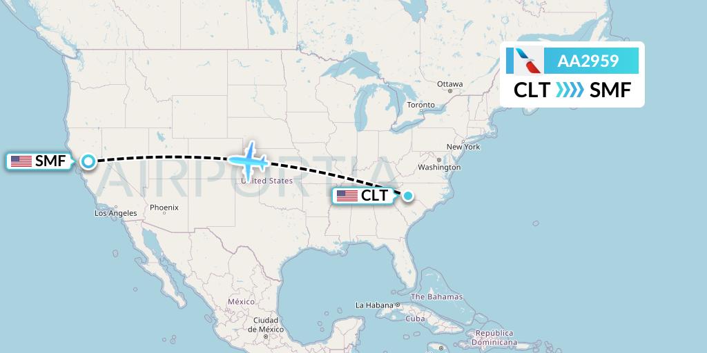 AA2959 American Airlines Flight Map: Charlotte to Sacramento