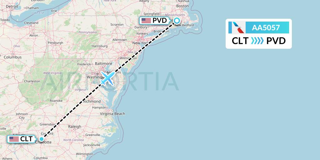 AA5057 American Airlines Flight Map: Charlotte to Providence