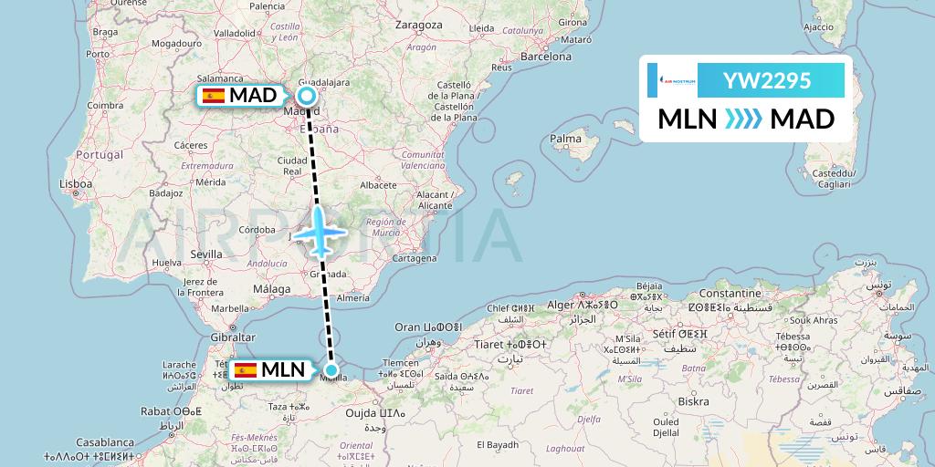 YW2295 Air Nostrum Flight Map: Melilla to Madrid