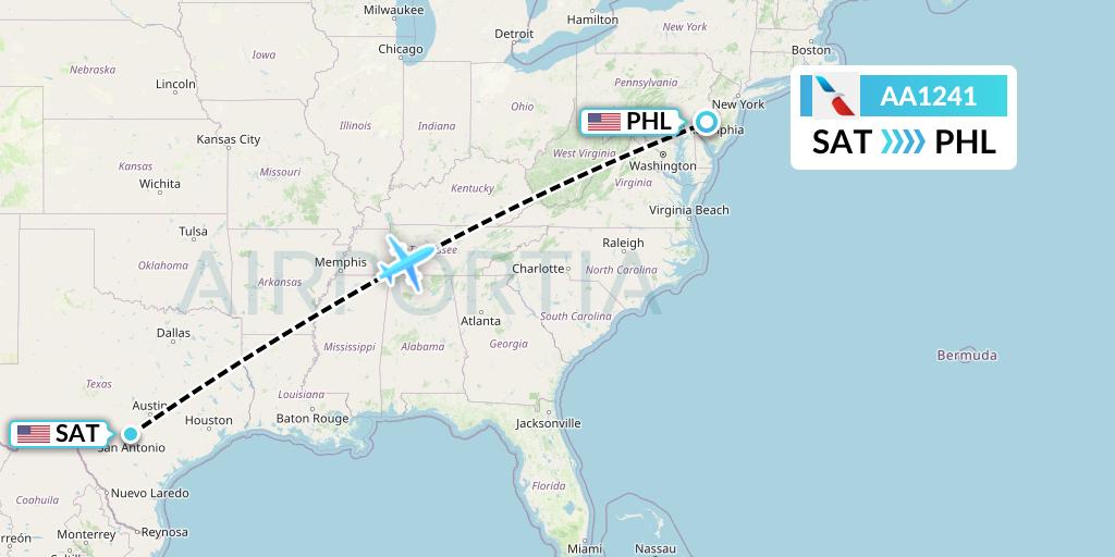 AA1241 American Airlines Flight Map: San Antonio to Philadelphia