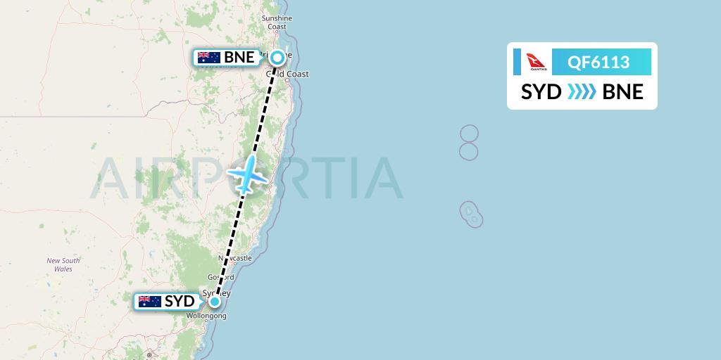 QF6113 Qantas Flight Map: Sydney to Brisbane