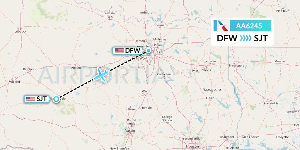 AA6245 American Airlines Flight Map: Dallas to San Angelo