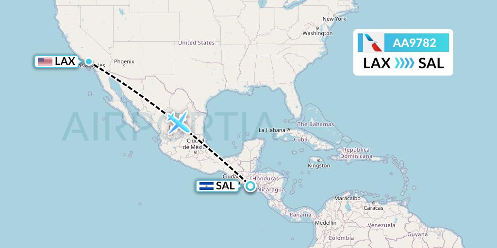 AA9782 American Airlines Flight Map: Los Angeles to San Salvador
