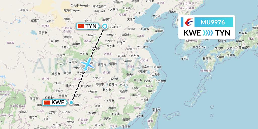 MU9976 China Eastern Airlines Flight Map: Guiyang to Taiyuan