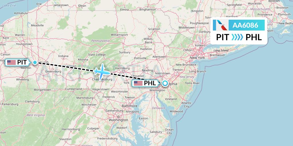AA6086 American Airlines Flight Map: Pittsburgh to Philadelphia