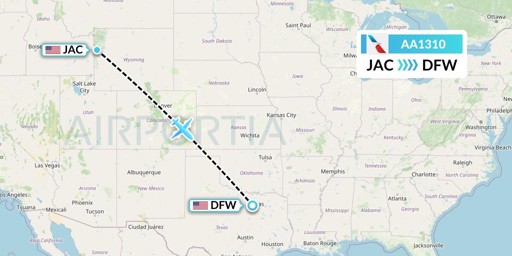 AA1310 American Airlines Flight Map: Jackson to Dallas