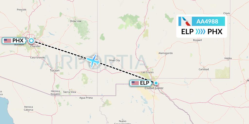AA4988 American Airlines Flight Map: El Paso to Phoenix