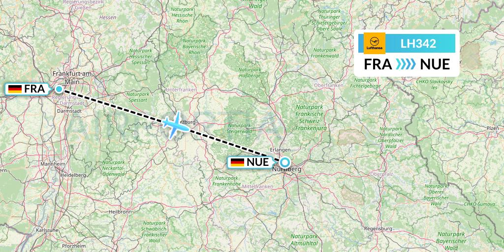 LH342 Lufthansa Flight Map: Frankfurt to Nurnberg