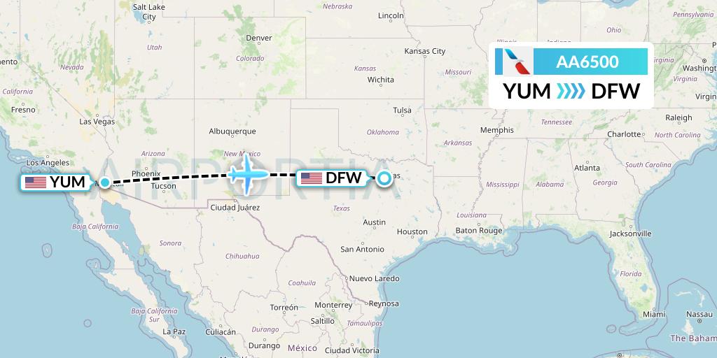 AA6500 American Airlines Flight Map: Yuma to Dallas