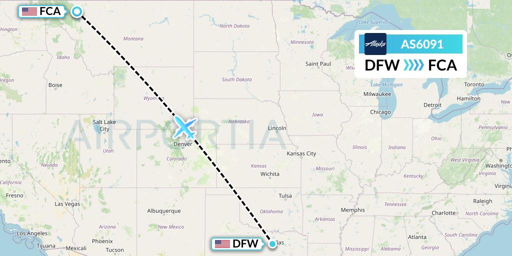 AS6091 Alaska Airlines Flight Map: Dallas to Kalispell
