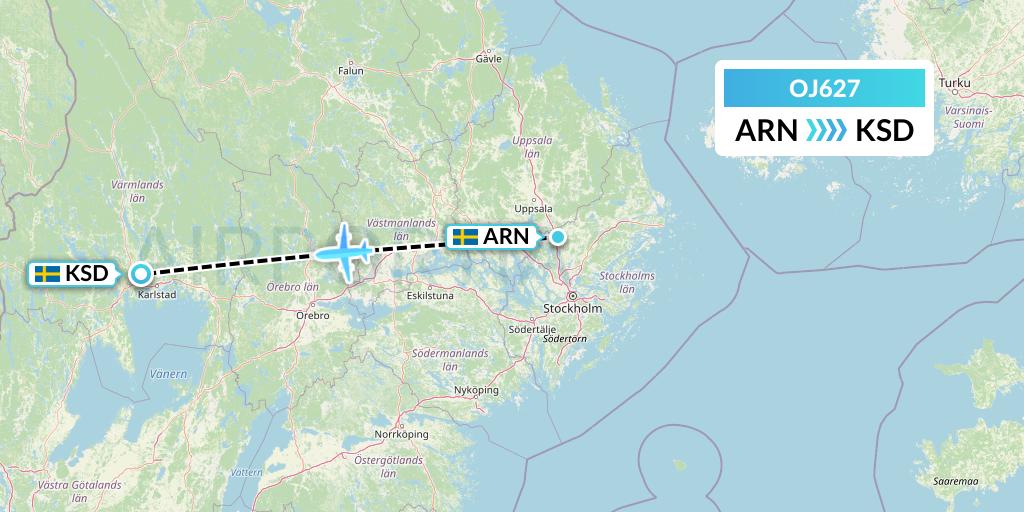 OJ627 NyxAir Flight Map: Stockholm to Karlstad