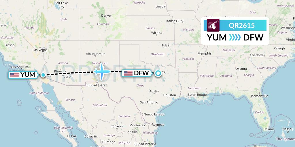QR2615 Qatar Airways Flight Map: Yuma to Dallas
