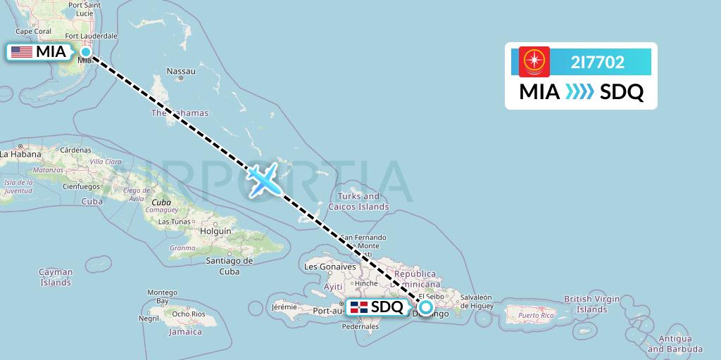 2I7702 Star Peru Flight Map: Miami to Santo Domingo