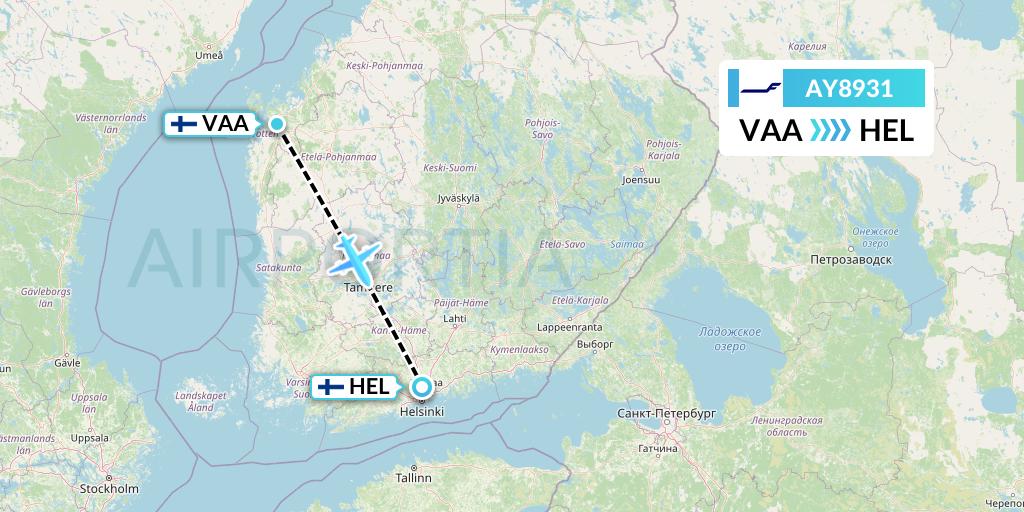 AY8931 Finnair Flight Map: Vaasa to Helsinki
