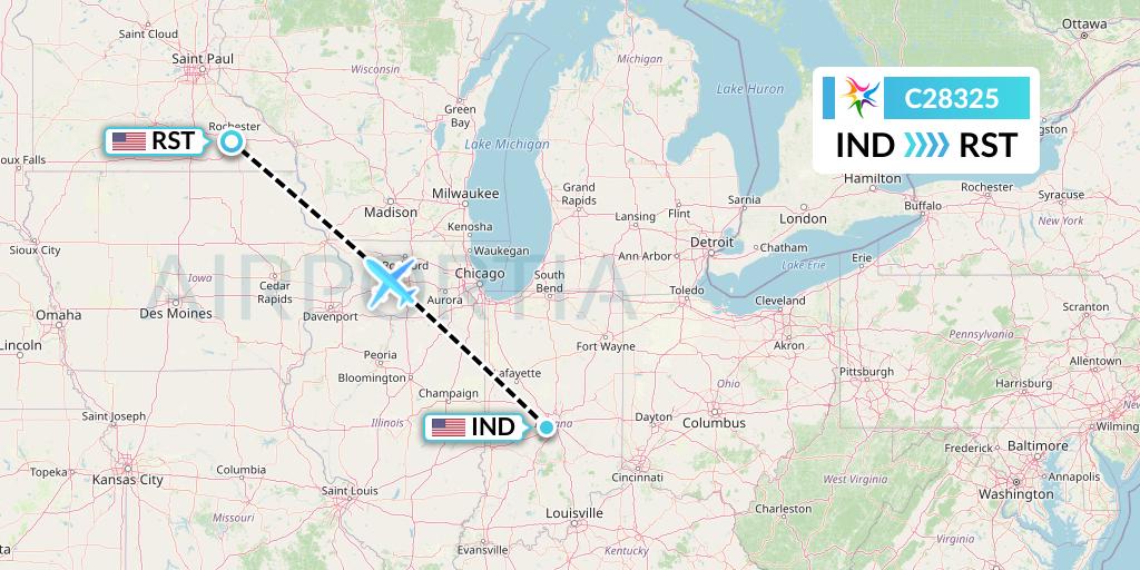 C28325 Ceiba Intercontinental Flight Map: Indianapolis to Rochester