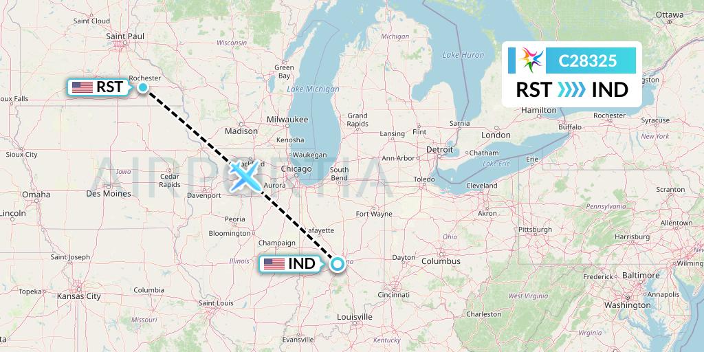 C28325 Ceiba Intercontinental Flight Map: Rochester to Indianapolis