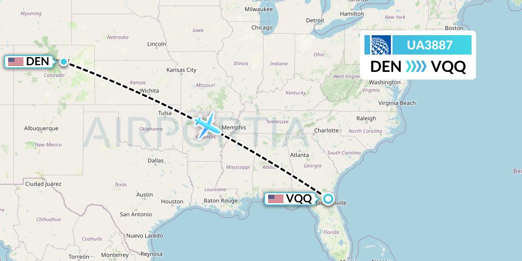 UA3887 United Airlines Flight Map: Denver to Jacksonville