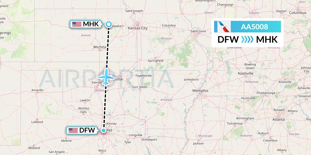 AA5008 American Airlines Flight Map: Dallas to Manhattan
