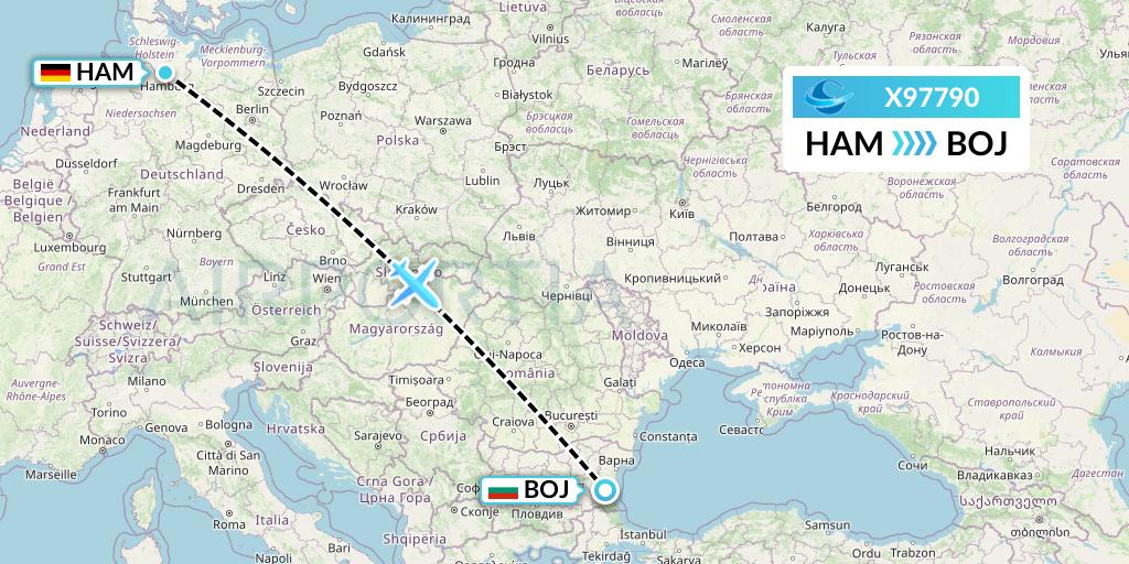 X97790 Avion Express Flight Map: Hamburg to Burgas