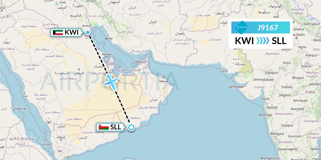J9167 Jazeera Airways Flight Map: Kuwait City to Salalah