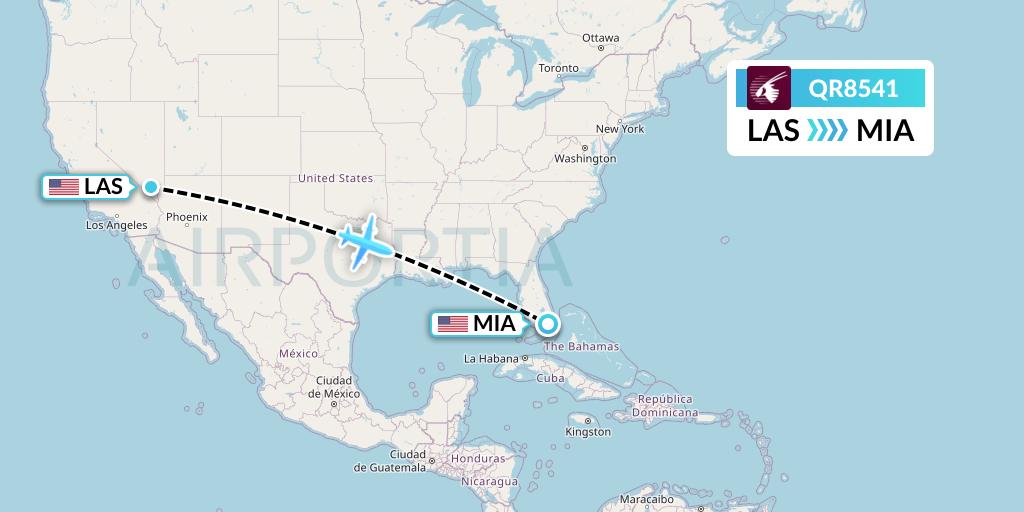 QR8541 Qatar Airways Flight Map: Las Vegas to Miami
