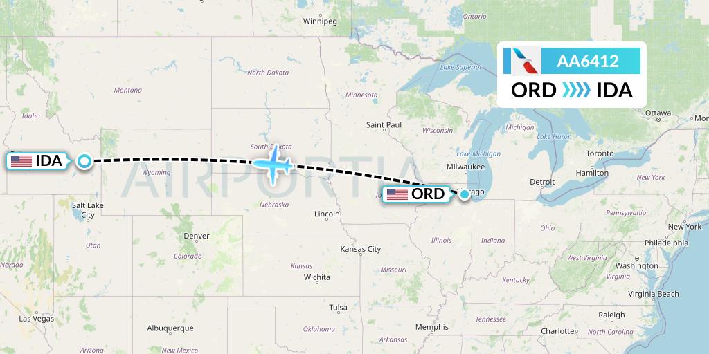 AA6412 American Airlines Flight Map: Chicago to Idaho Falls